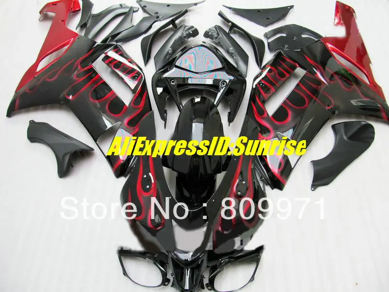 K205 горячее красное пламя черный комплект обтекателей для KAWASAKI Ninja ZX6R 636 2007 2008 ZX 6R