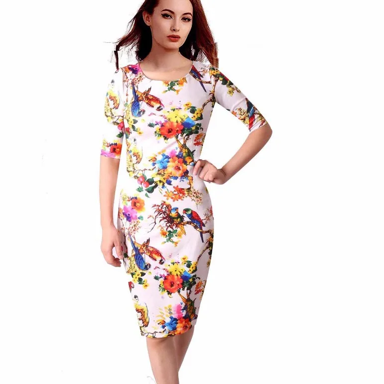 Женское платье с цветочным принтом и круглым вырезом|vestidos f|vestidos fashionvestidos plus |