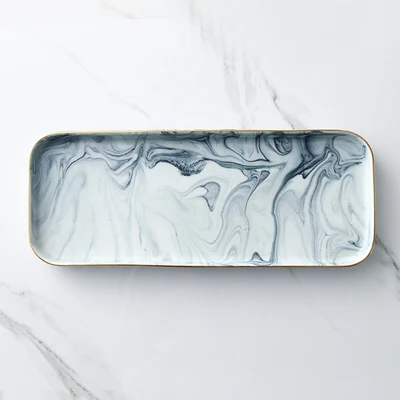 gray 31x12.5cm Мраморный квадратные керамические пластины дома посуда тарелка для стейка поднос, тарелка для фруктов и тарелка посуда для десерта, завтрака тарелка для торта - Цвет: gray 31x12.5cm