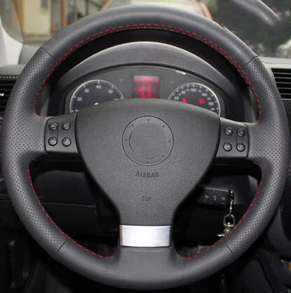 Black Leather Steering Wheel Cover for Volkswagen Golf 5 Mk5 Sagitar Magotan VW Passat B6 | Автомобили и мотоциклы