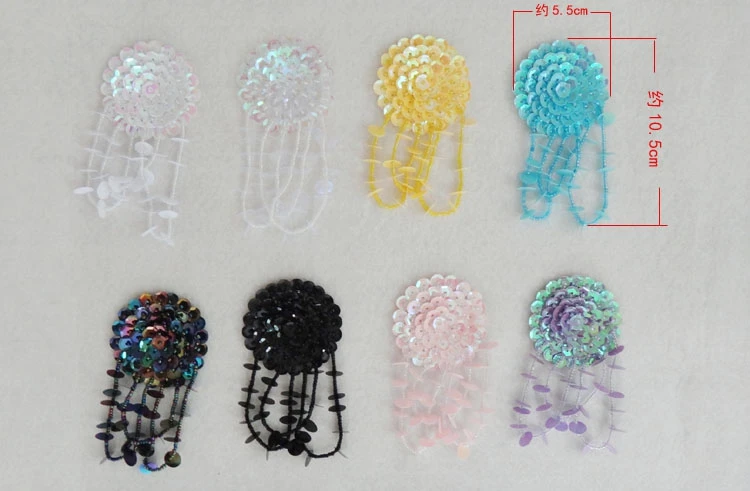 10.5cm Flower Tassel Sequin Patches Brooch Applique Vintage Embroidered Badge Fabric Patch Fashion Clothing Decoration Дом и сад