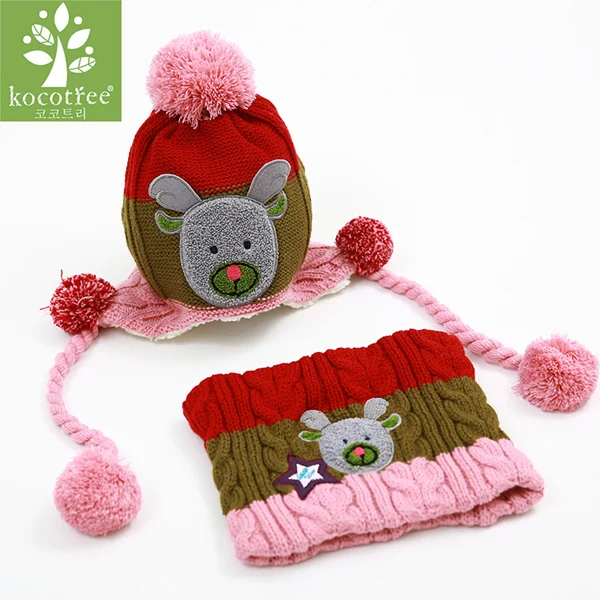 Hat And Scarf Set Рождественский комплект из 2 предметов: шапка и шарф с изображением лося, Детские теплые зимние шапки, вязаная шапка для девочек и мальчиков 1-10 лет, шапки для студентов - Цвет: Hat And Scarf Set