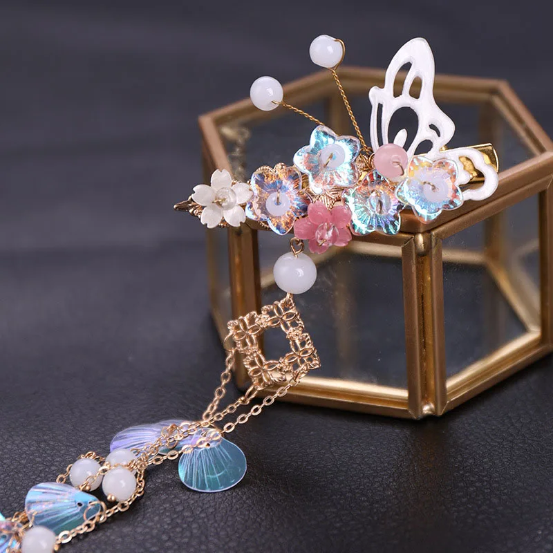 Женская заколка для волос с жемчугом FORSEVEN черная длинная длинными кисточками в