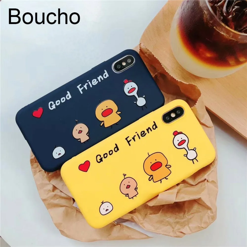 Boucho ТПУ чехол для телефона iPhone X милый мультфильм утенок цыпленок s 8 7 6 6S плюс
