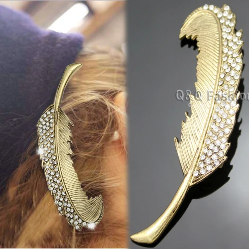 Блогер лист перо Хрустальная заколка для волос зажим манжета с когтями оснастка