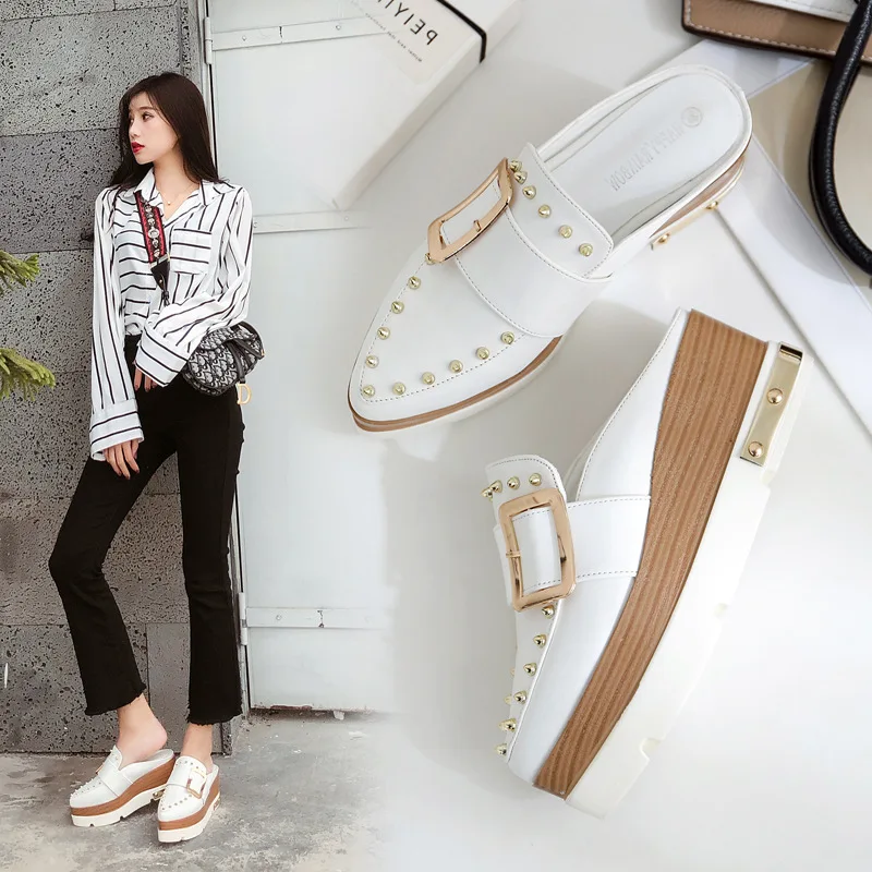 Женские туфли броги без застежки удобные на платформе с заостренным носком