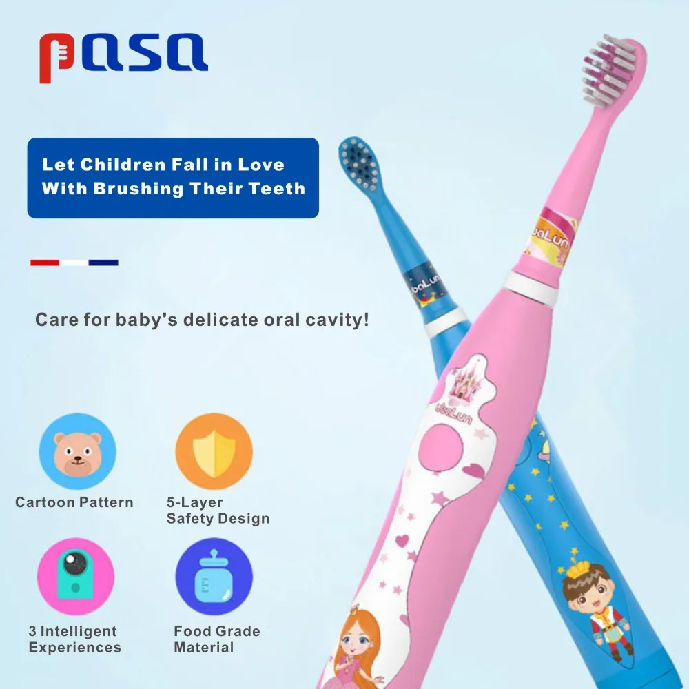 Детская электрическая зубная щетка с мультяшным рисунком ультразвуковая
