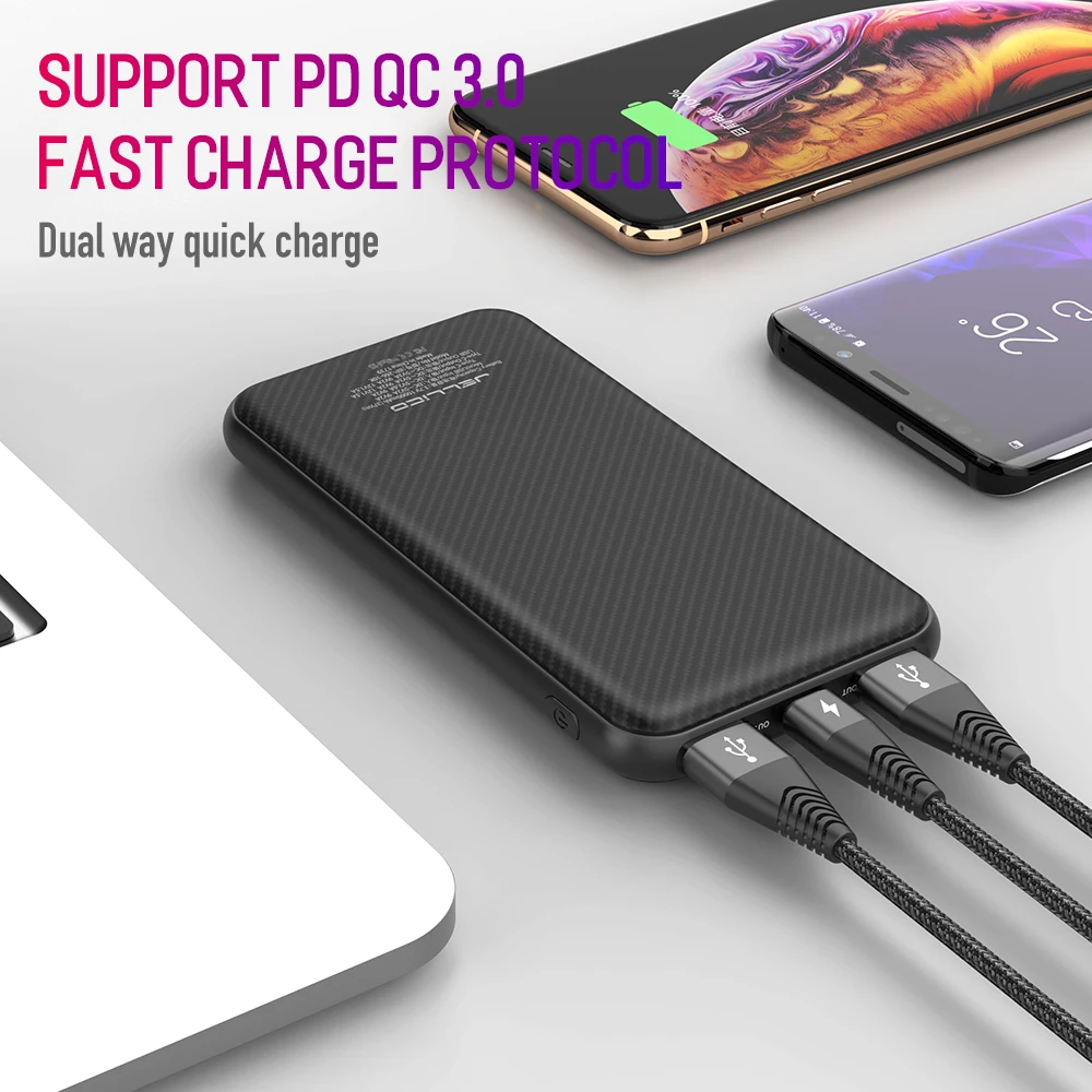 Jellico Quick Charge power Bank 10000 мАч Dual USB QC3.0 PD внешний аккумулятор зарядное устройство с