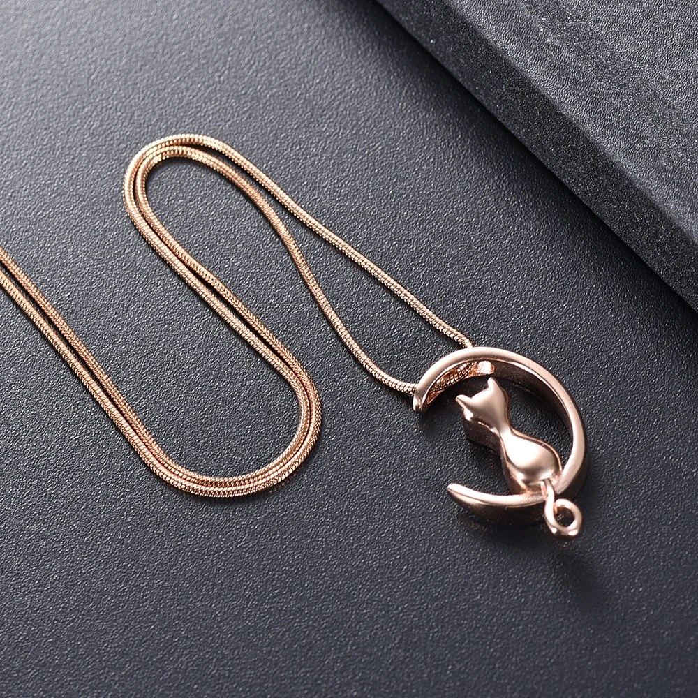 

Cat with Moon Cremation Jewelry - Pet Urns Memorial Necklace Ashes Holder Stainless Steel Keepsake Jewelry Necklace for Pet