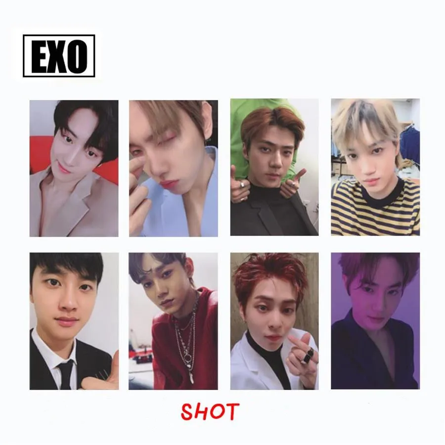 A Экзо Love Shot Бумага фотокарточек Baekhyun Chanyeol ссамозакрывающийся крафт-Автограф Фотокарта плакат 8 шт./компл - Цвет: A