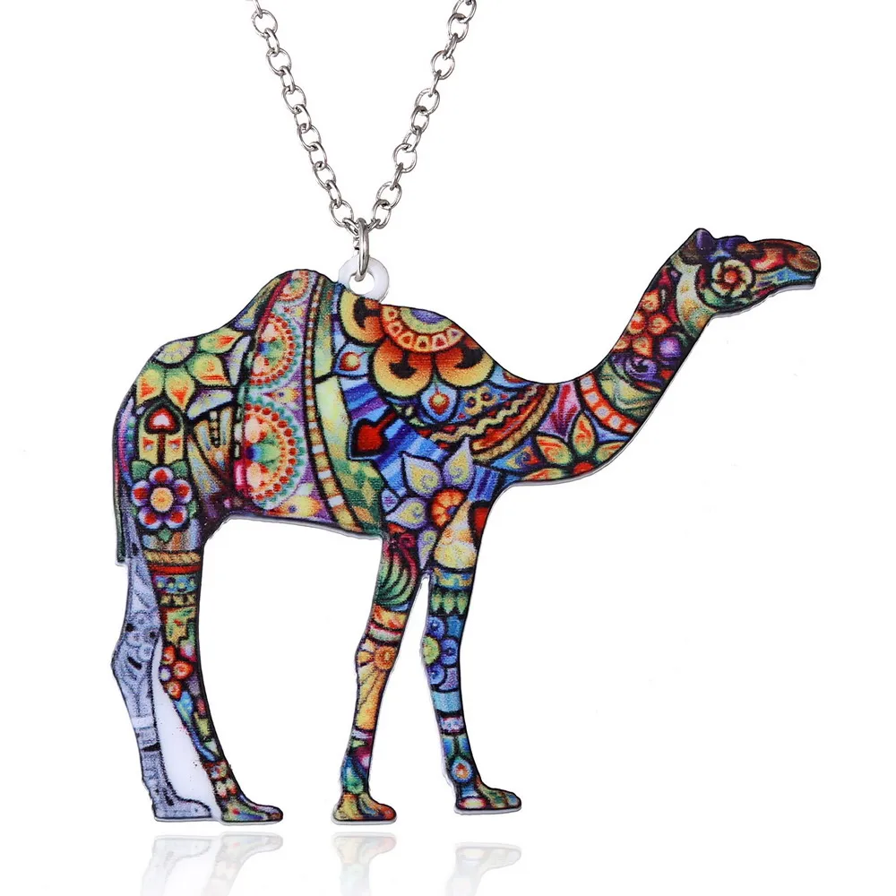 camel Акриловое животное ожерелье домашнее животное кошка дракон свинья птица лошадь, волк рыба собака женское ожерелье Богемия ювелирные изделия кулон этническое длинное ожерелье - Окраска металла: camel