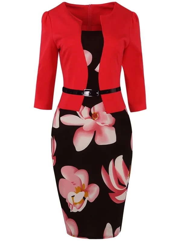 Весенне летнее офисное женское платье с цветочным принтом карандаш длиной до