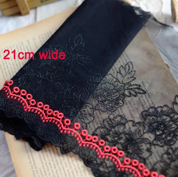 black 2 21cm 2 метра 21 см/21,5 см/19 см высокое качество вышивка облицовка гипюра дизайн вышитая Черная кружевная ткань тюль кружево французское кружево Z323 - Цвет: black 2 21cm