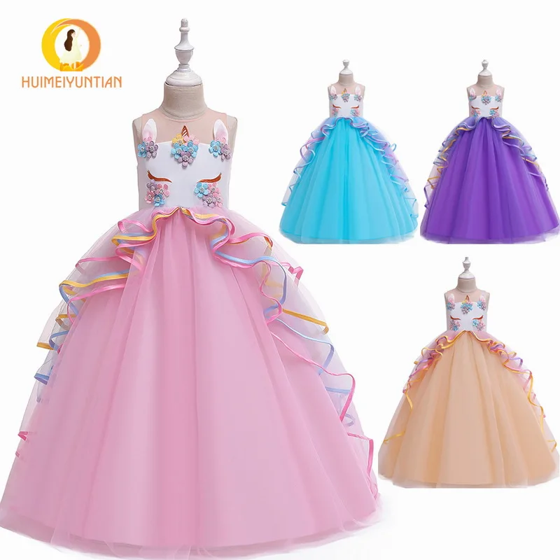 Платье с единорогом для девочек лето 2019 элегантное вечернее платье принцессы