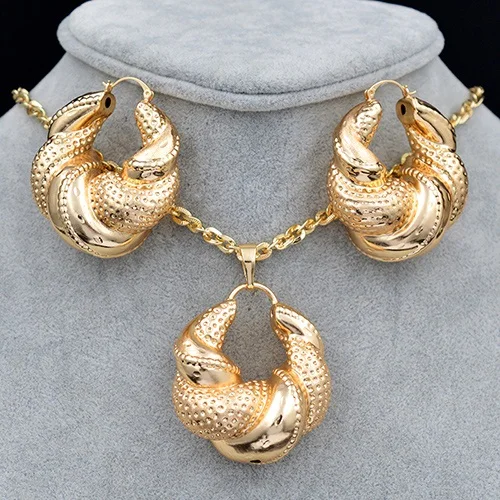 Earrings Necklace Sunny Jewelry женские большие ювелирные наборы колье серьги кулон Романтические геометрические ювелирные изделия для свадьбы медная фурнитура ювелирных изделий - Окраска металла: Earrings Necklace