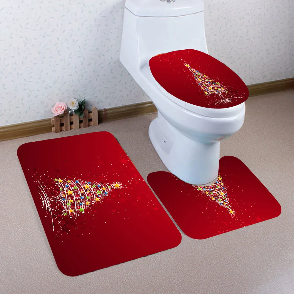 3Pcs/Set Bathroom Mat Set Christmas Non-Slip Pedestal Rug Cushion Toilet Seat Cover Bath Mat for Home Decoration Nove2