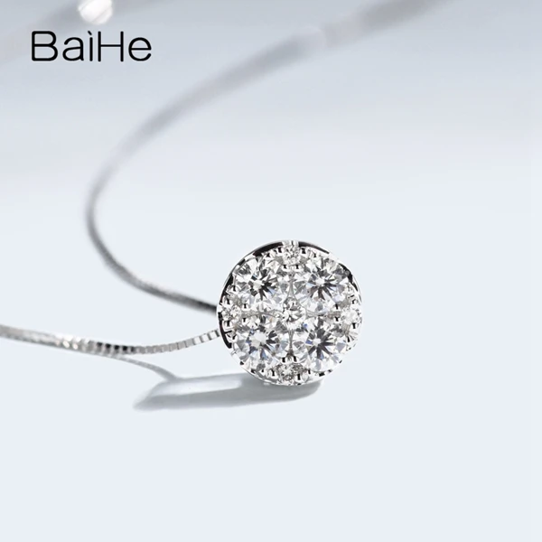 BAIHE Solid 18 K Белое Золото 0.35ct Сертифицированный H/SI круглый натуральные бриллианты женские модные ювелирные изделия Подарочные ожерелья