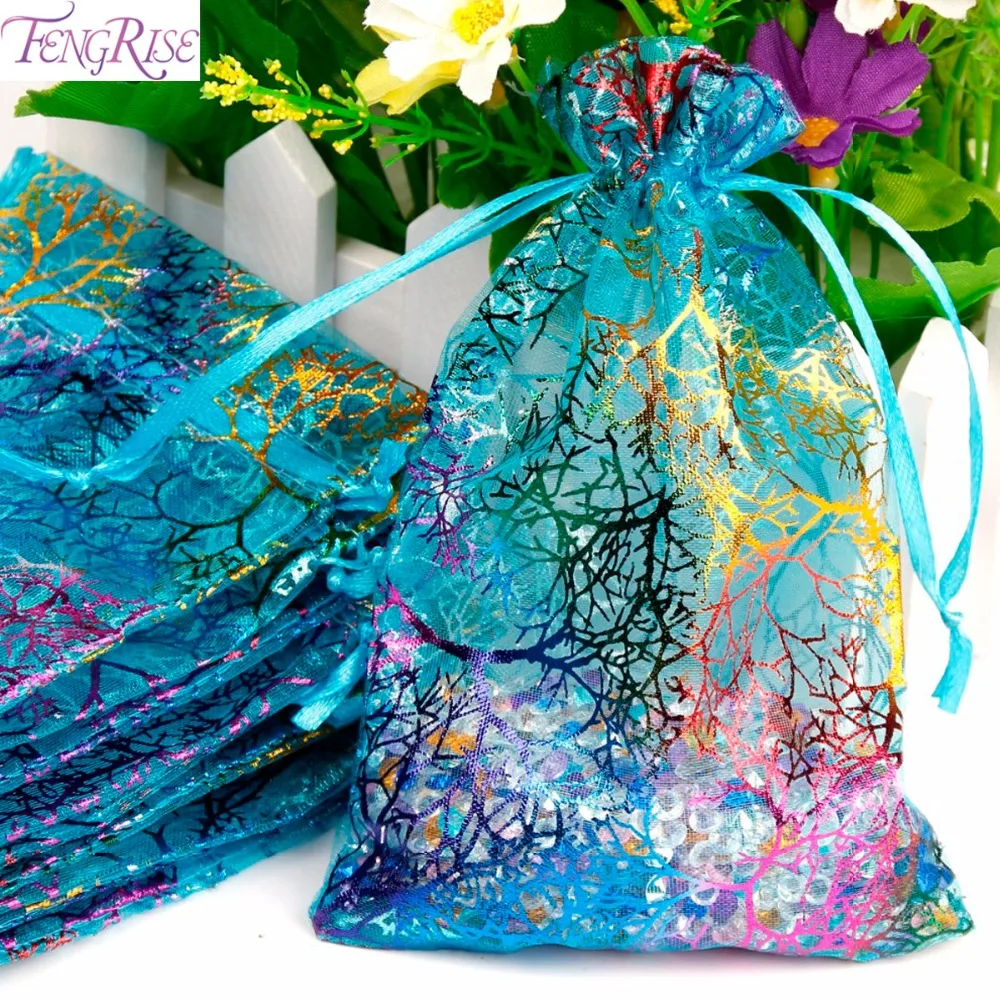 FENGRISE 50 шт. 7x9 9x12 см подарок для вечеринки Сумка из органзы бирюзовые синие коробки