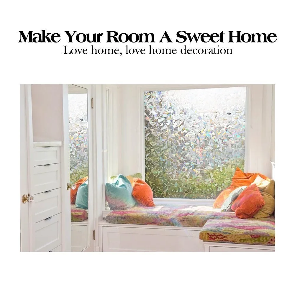 

45*400 cm rainbow stained privacy window film, vinyl static cling frosted glass film, opaque window foil,decorative window cover