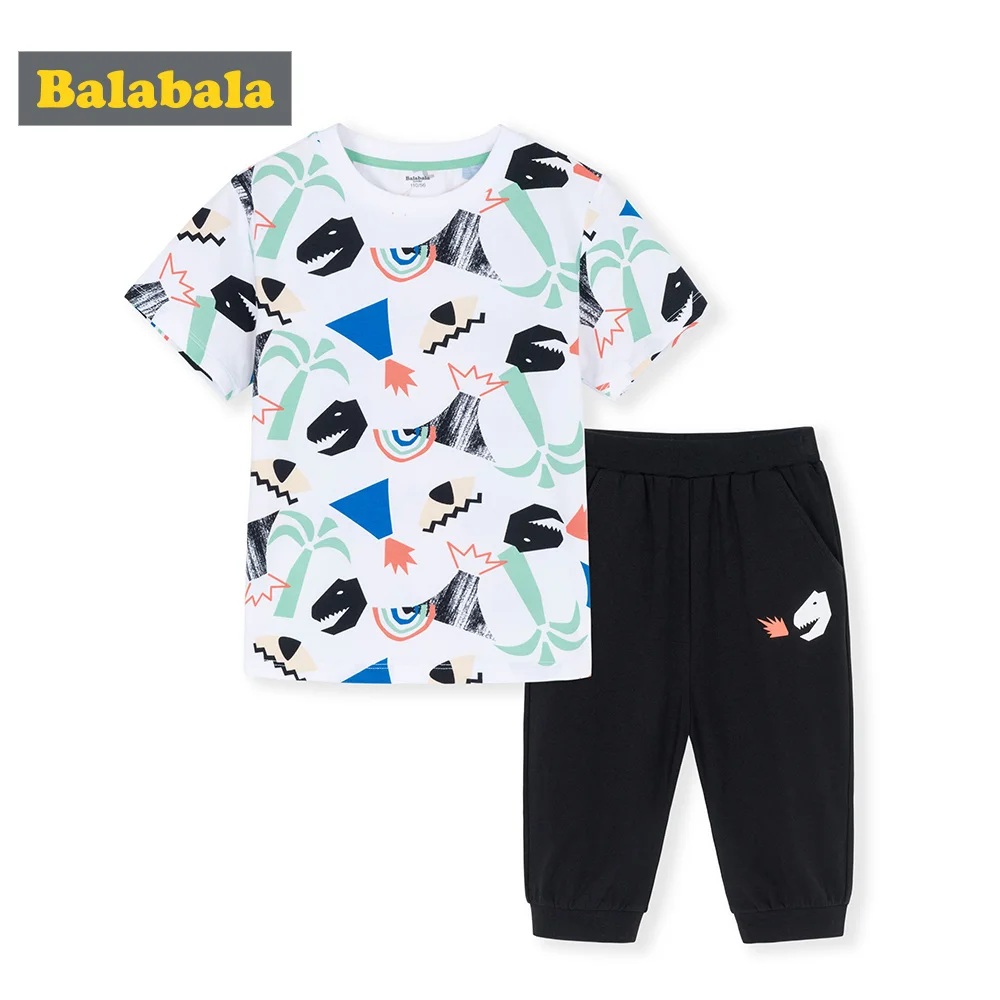 BalabalaChildren clothing set clothes baby suit summer 2019 new boys fashion printed short sleeve tshirt +pants |