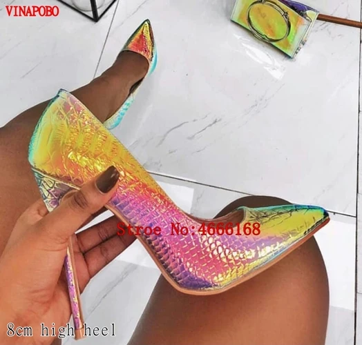 8cm heel Г. Новая модная женская обувь вечерние и свадебные туфли со змеиным принтом Большие размеры 35-43, пикантные туфли-лодочки на высоком каблуке с острым носком женская обувь - Цвет: 8cm heel