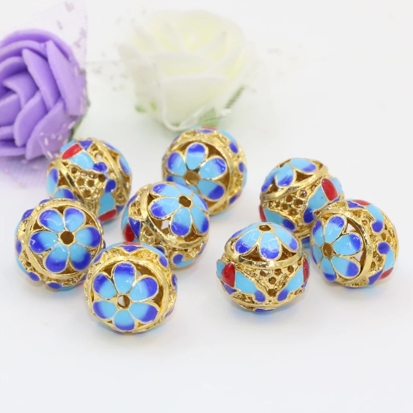 Золотистого цвета перегородчатая эмаль 13 мм разделители полые круглые шарики