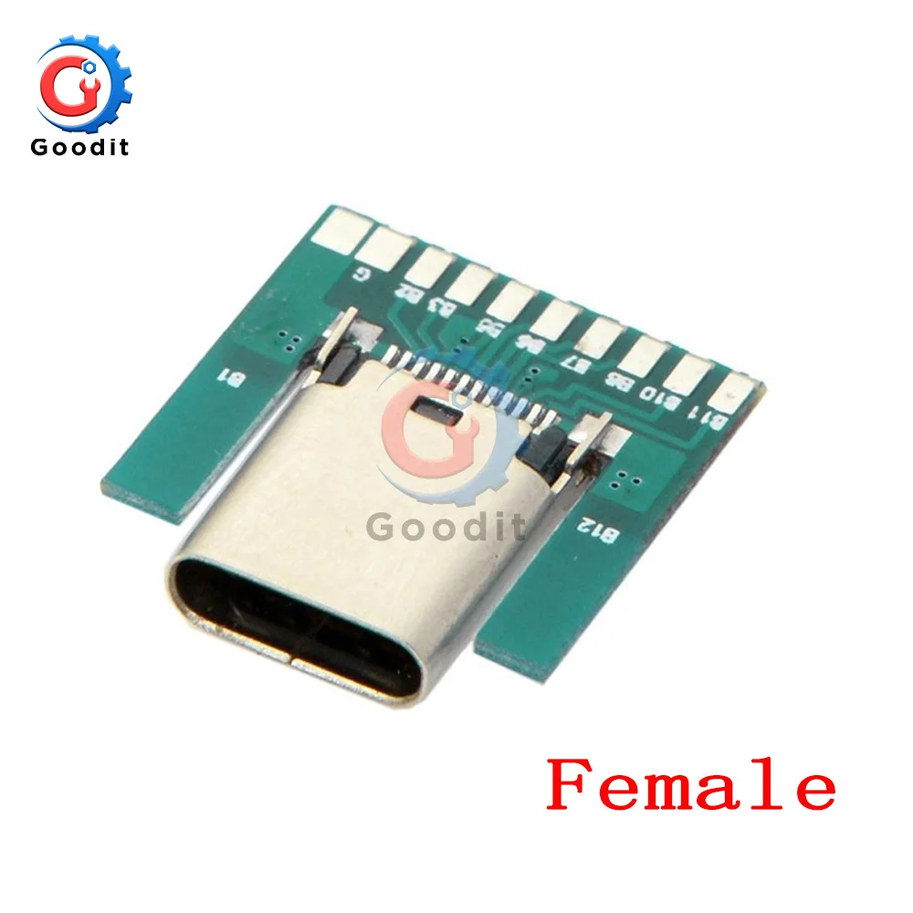 Female Socket Разъем USB 3,1 типа C, 24 контакта, гнездо для мужчин и женщин, адаптер розеток для припоя провода и кабеля, 24 P, модуль поддержки печатной платы - Цвет: Female Socket