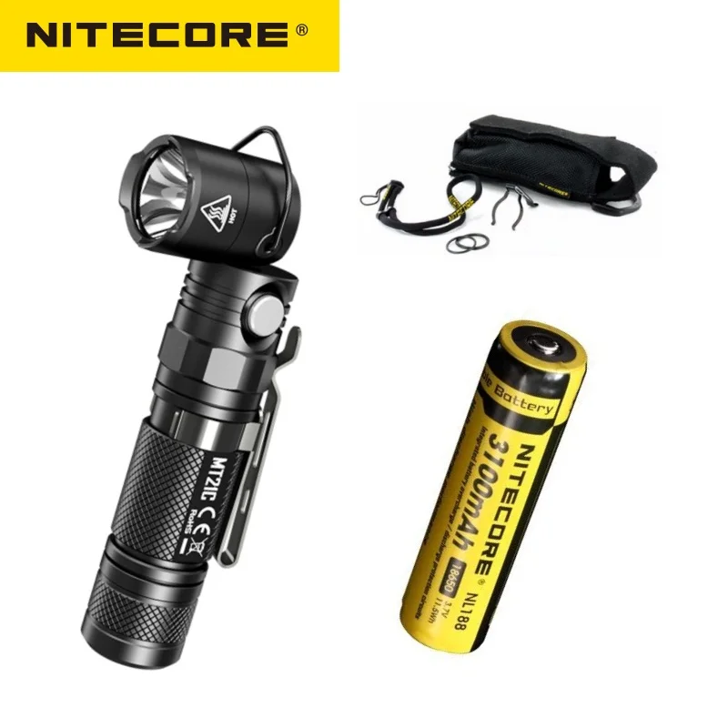 include battery NITECORE MT21C фонарь Anglelight CREE XP-L HD V6 1000LM 90 градусов регулируемый угол головы светодиодный фонарик на 18650 батареи - Испускаемый цвет: include battery