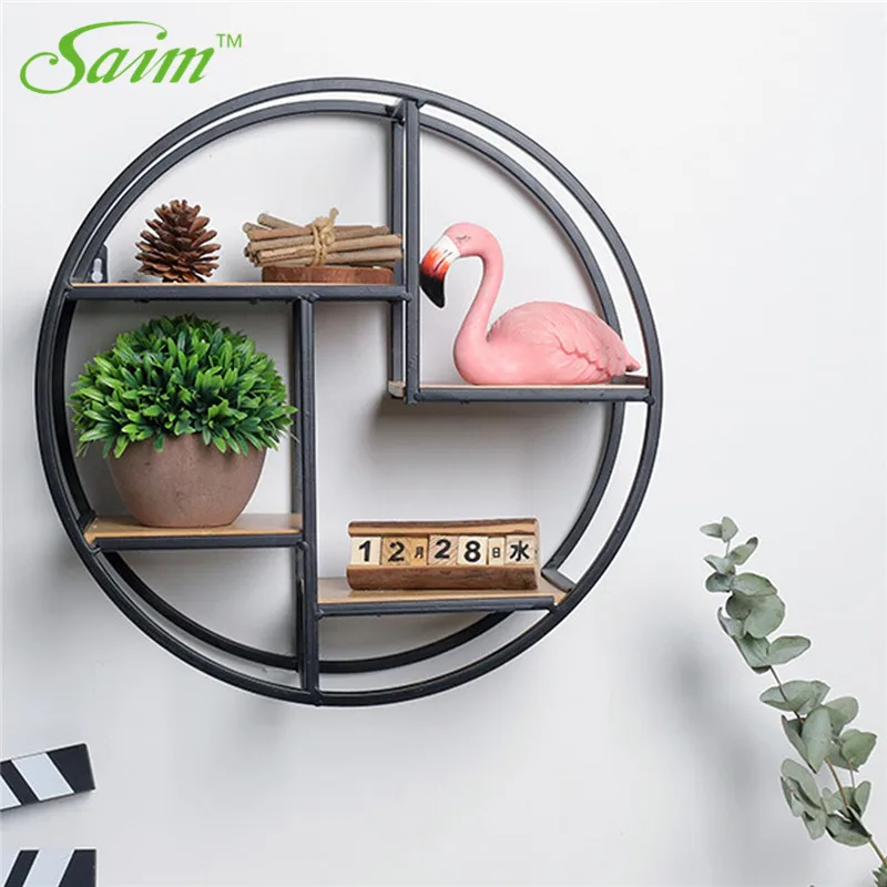 Saim круглая деревянная настенная полка винтажная металлическая железная стойка