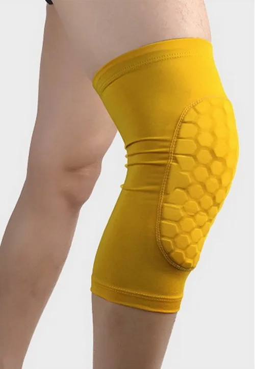 short style yellow 2 шт./пара Шестигранная губка волейбол баскетбольные наколенники Спортивная безопасность протектор коленного бандажа до середины икры сжатия Поддержка штанины до колен - Цвет: short style yellow