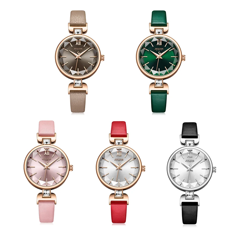 

Julius Brand Fashion Dress Leather Women Watches Luxury Crystal Ladies Quartz Wrist Watch Clock Ultra Thin Relogio Feminino 2018