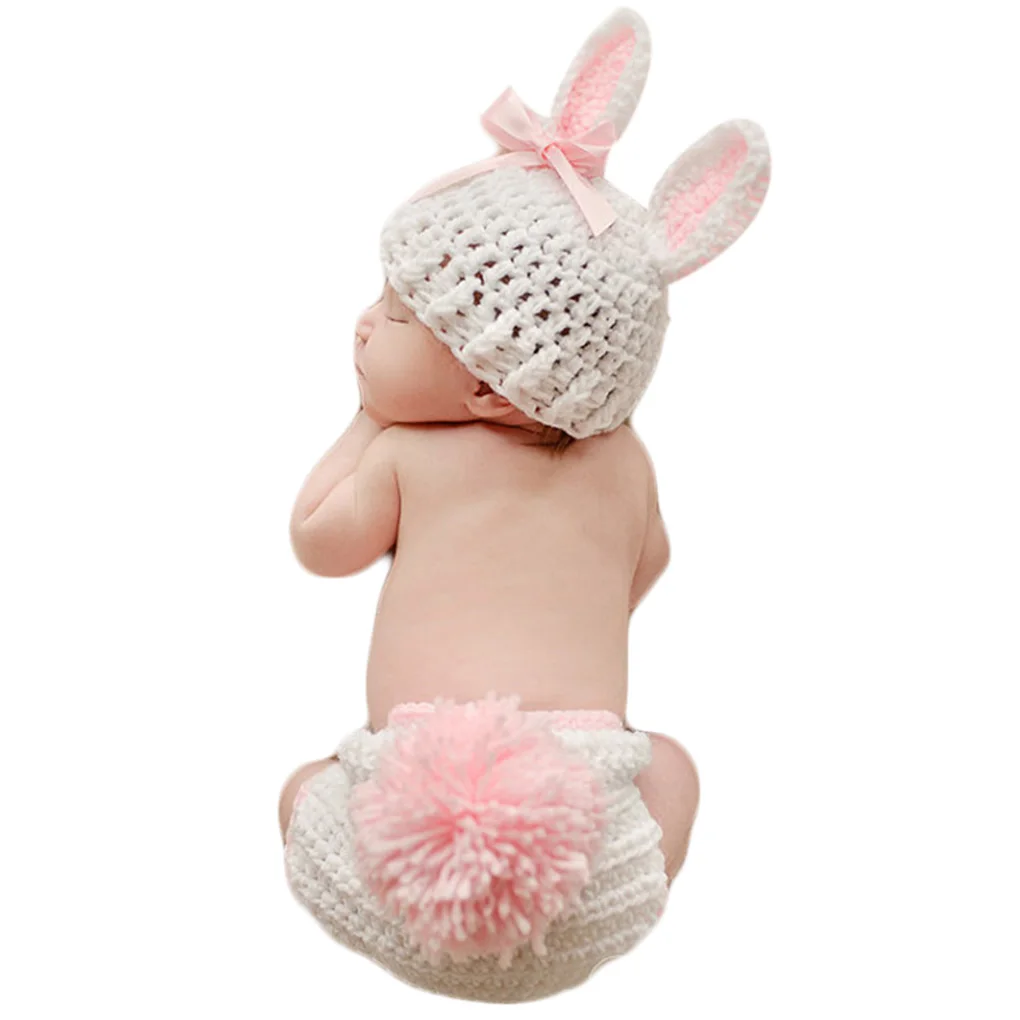 rabbit Лидер продаж; одежда для малышей; милый вязаный костюм для фотосессии новорожденных; реквизит для фотосессии; шапка с кроликом и цветком; комплект с шортами для маленьких девочек - Цвет: rabbit