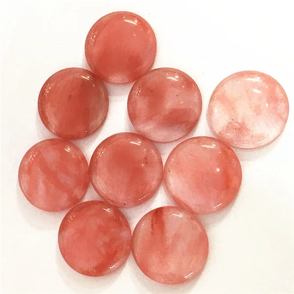 Cherry quartz Газель 12 шт. кабошоны из натурального камня Круглые бусины 25 мм тигровый глаз Малахит Агаты опал модные бусины для изготовления ювелирных изделий - Цвет: Cherry quartz