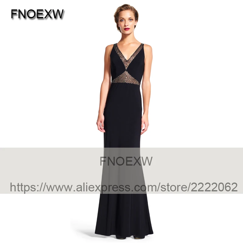 fashion luxury evening dresses 2017 v neck beaded black chiffon women formal pageant gown for prom party vestido festa | Свадьбы и