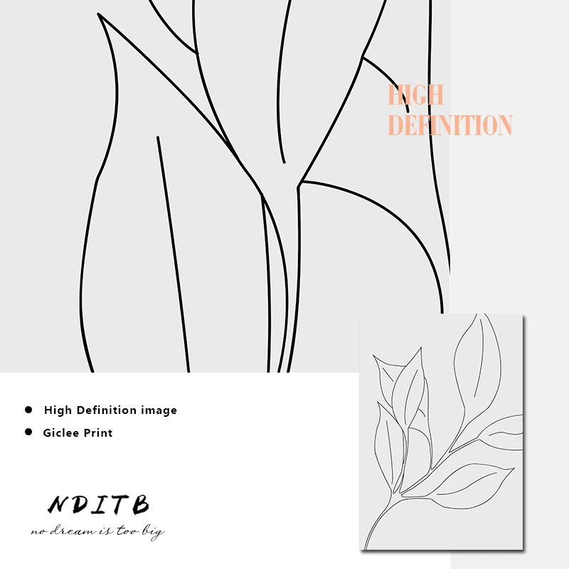 Line Drawing Flower Leaf Abstract Wall Poster Canvas Art Print Modern Botanical Painting Nordic Contemporary Decoration Picture | Дом и сад