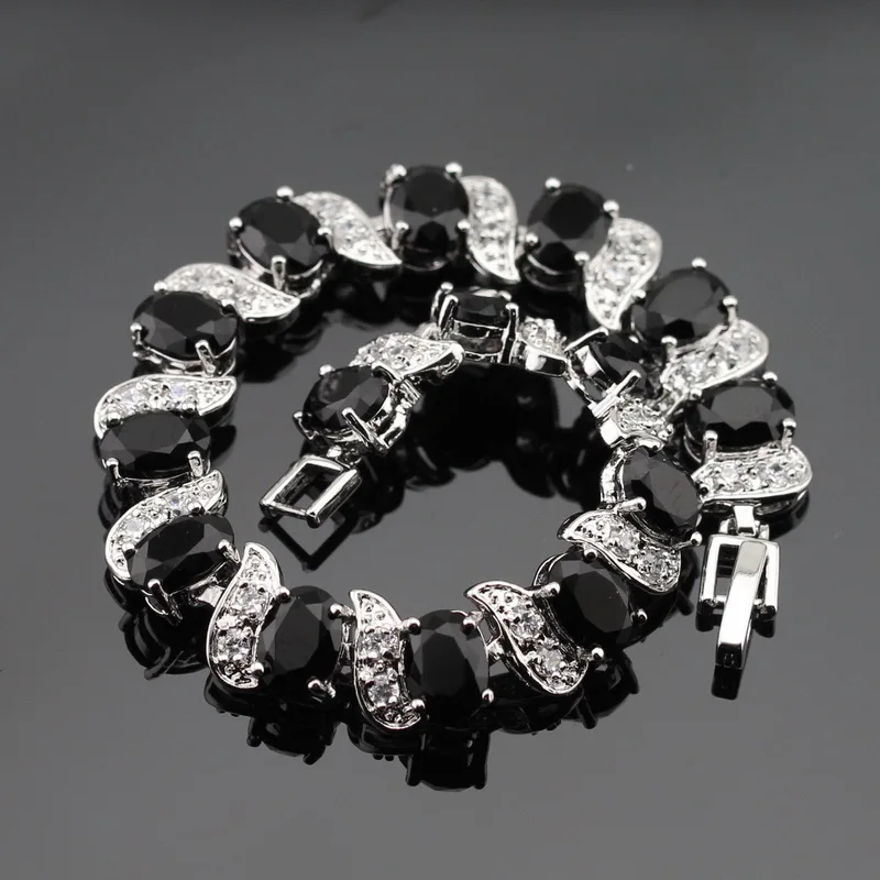 Женские наборы ювелирных изделий черные камни Белый CZ серебряный цвет серьги