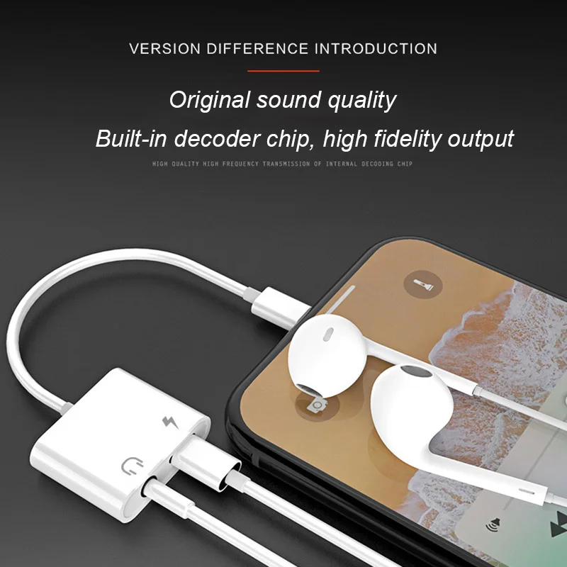 Original 2 in 1 3.5mm Jack Aux Audio Charger Adapter for iPhone X XS MAX XR Fast Charging Earphone Call Remote | Мобильные телефоны