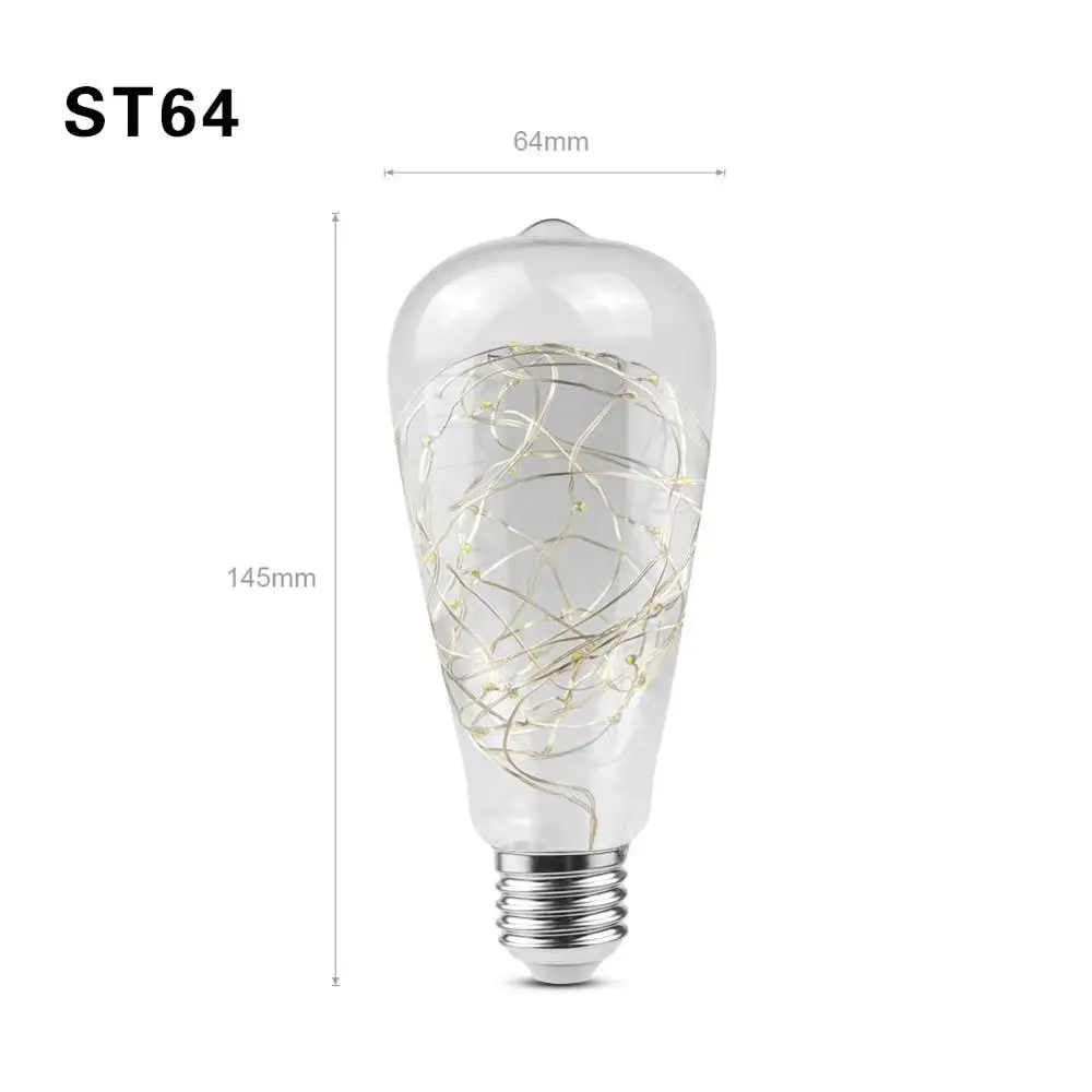 ST64 E27 110V 220V Ретро лампа Эдисона 3D светодиодный светильник фейерверк медная проволочная струна винтажный светодиодный светильник ST64 G125 Светодиодный светильник накаливания Декор - Цвет: ST64