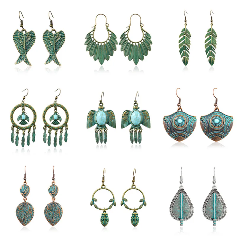 Креативные Винтажные серьги имитация бронзы серия крылья листья голубь в форме