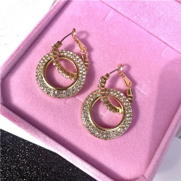 Европейский бренд серьга со стразами Мода Большой Круглый Bling Brincos двойной круг серьги-кольца элегантные женские вечерние ювелирные изделия - Окраска металла: Gold