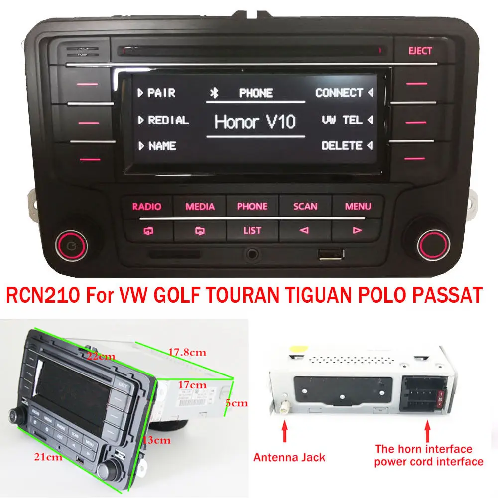 Автомагнитола стерео RCN210 Bluetooth CD MP3 USB AUX SD для Volkswagen GOLF PASSAT TOURAN POLO TIGUAN CADDY EOS CC+ Cabel