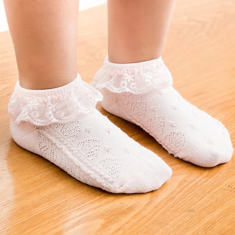 

Summer baby girls kids toddler white pink lace ruffle princess mesh socks children thin breathable short ankle sock