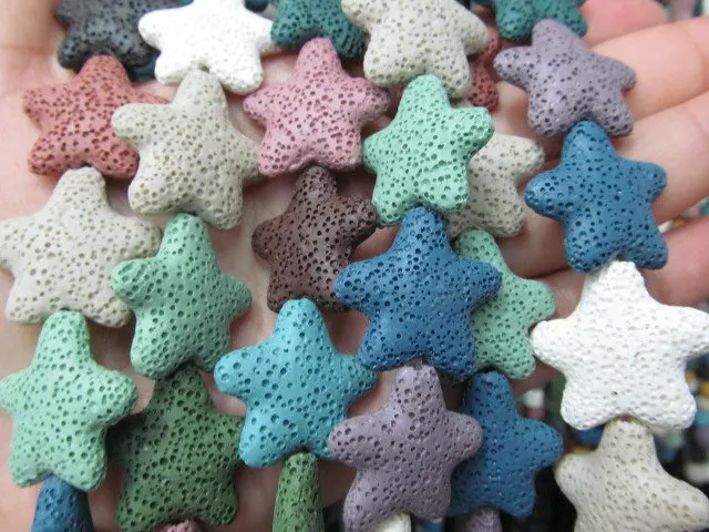 

high quality 2strands 25mm Lava Volcanic Gem Star Cream white Dark Green Royal Blue Pink Purple Red Bead