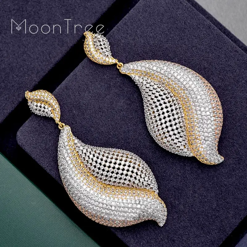 MoonTree 78 мм длинные роскошные листья листьев кубического циркония 3 тона для женщин
