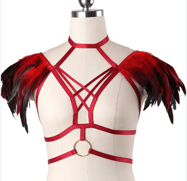 Rave носить шеи Связывание клетка Бюстгальтер Bralette Регулируемый тело жгут Фетиш Готический фестиваль Бурлеск корсет - Цвет: O0576