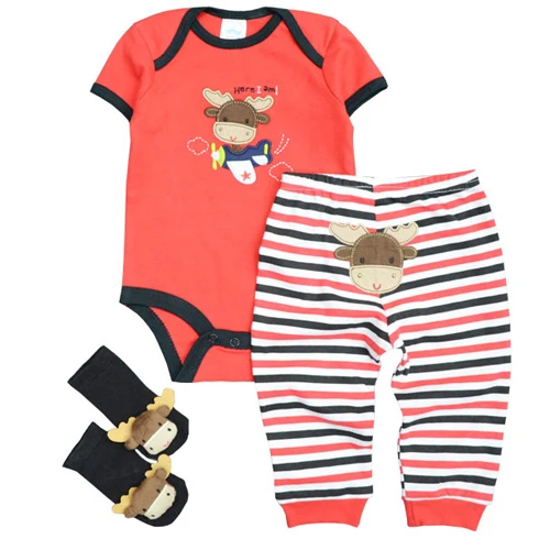baby girls clothes83 Kiddiezoom/лето, 3 шт./лот, комплект хлопковой одежды для маленьких мальчиков и девочек, Детский комбинезон с короткими рукавами+ длинные штаны+ носки, комплект одежды для детей - Цвет: baby girls clothes83