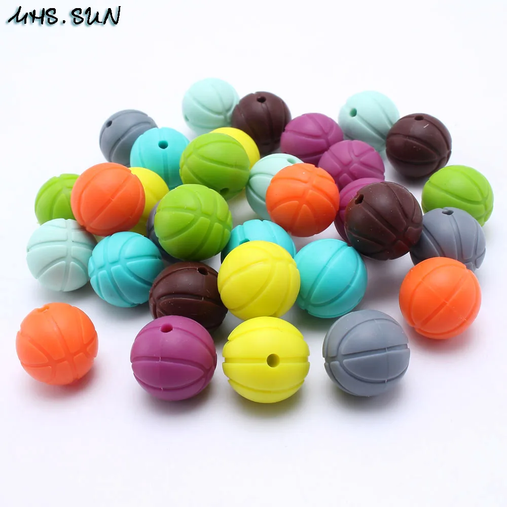 Mixed colors MHS. SUN новые детские силиконовые для Прорезывание Зубов Бусины 16 мм Форма баскетбола силиконовые бусины пищевого качества жевательные Детские Прорезыватели - Цвет: Mixed colors
