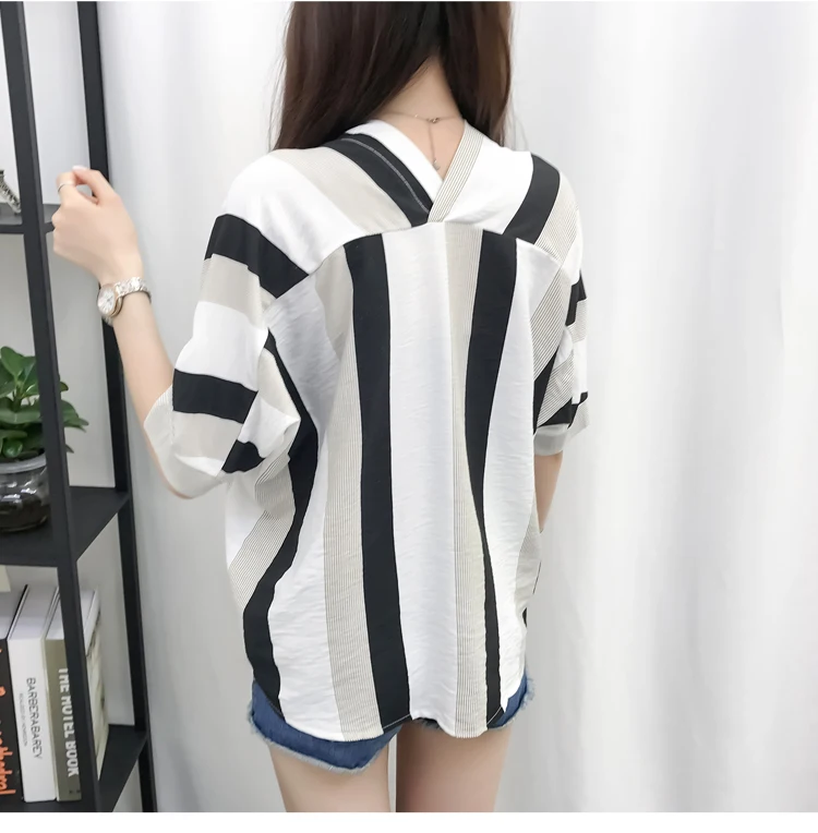 Летняя новая свободная женская блузка рубашка с короткими рукавами блузки шифон