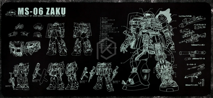 Коврик для мыши с механической клавиатурой zaku II ms 06 900 400 4 мм непрошитые края