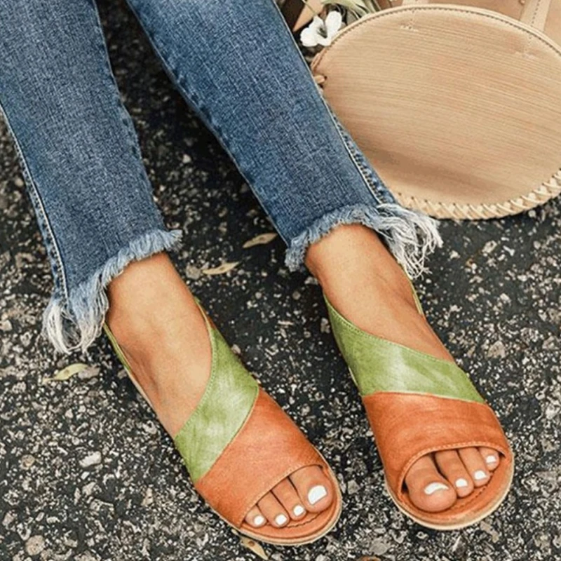 Women Sandals PU Leather Summer Flat Gladiator Causal Shoes Woman Peep Toe Low Heels Sandalias Plus Size E723 | Обувь